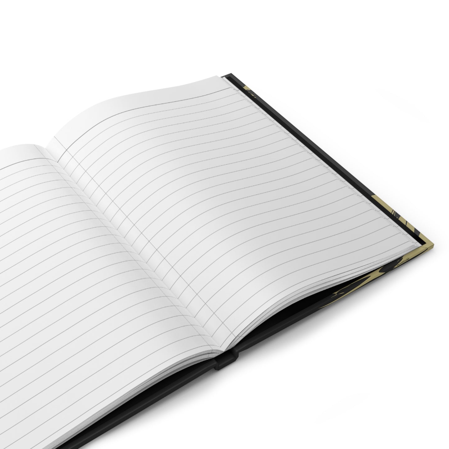 Open notebook with lined pages on a white background