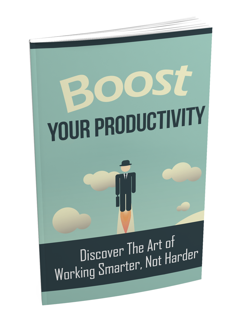 Book cover with 'Boost Your Productivity' text and a person icon on a light blue background