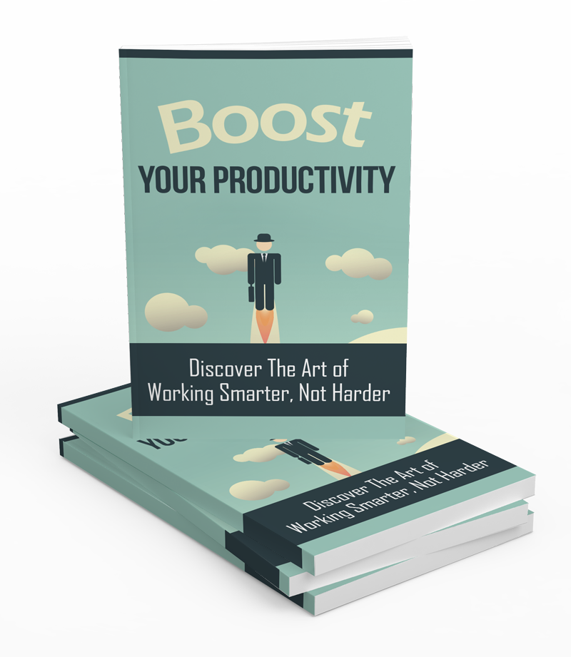 Book titled 'Boost Your Productivity' with a man icon on a light blue background