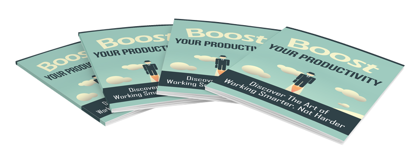 Stack of books titled 'Boost Your Productivity' on a white background