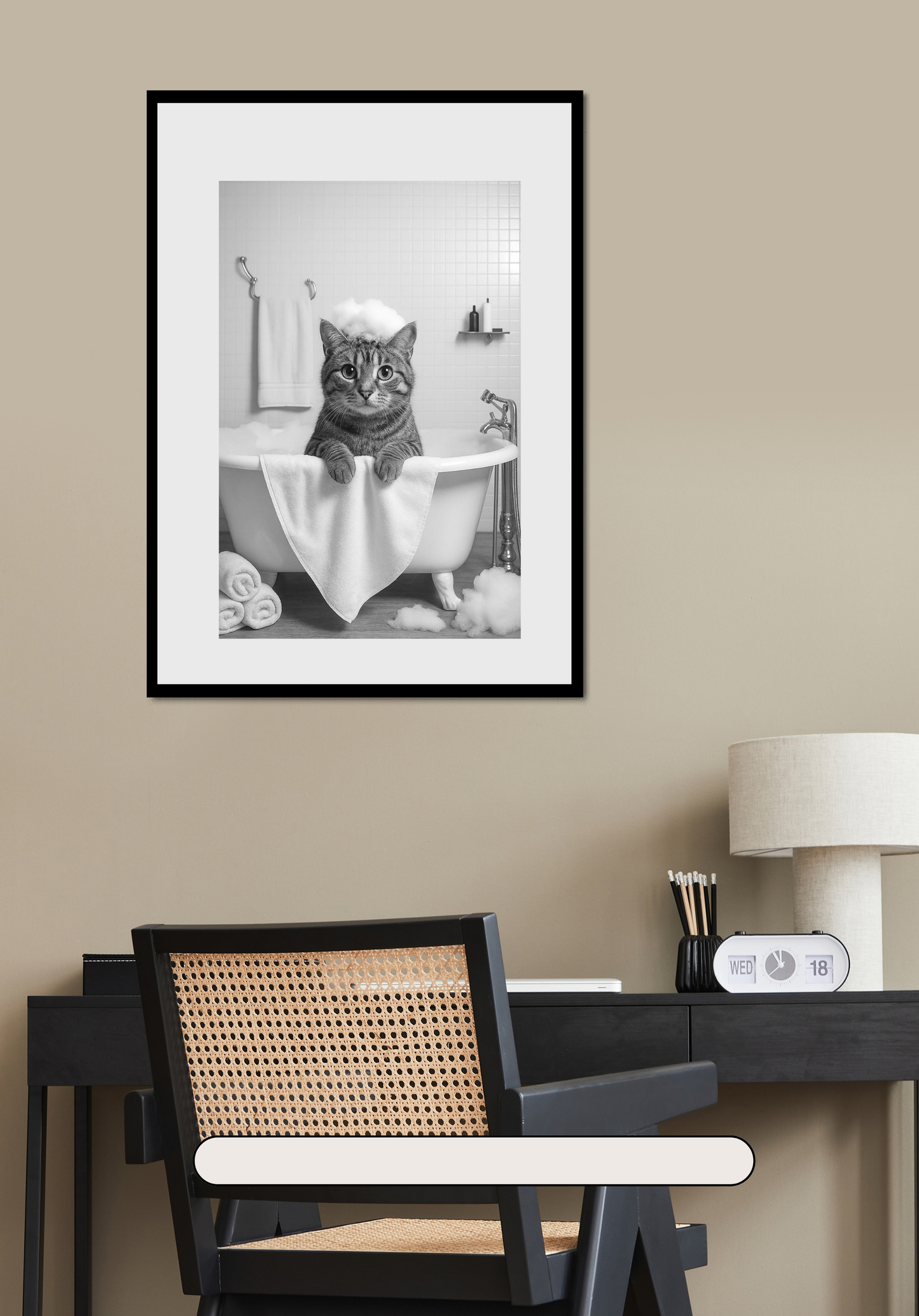 🐱Bathtub Whimsy – Cat Edition | Funny Monochrome Bathroom Wall Art (Digital Download)