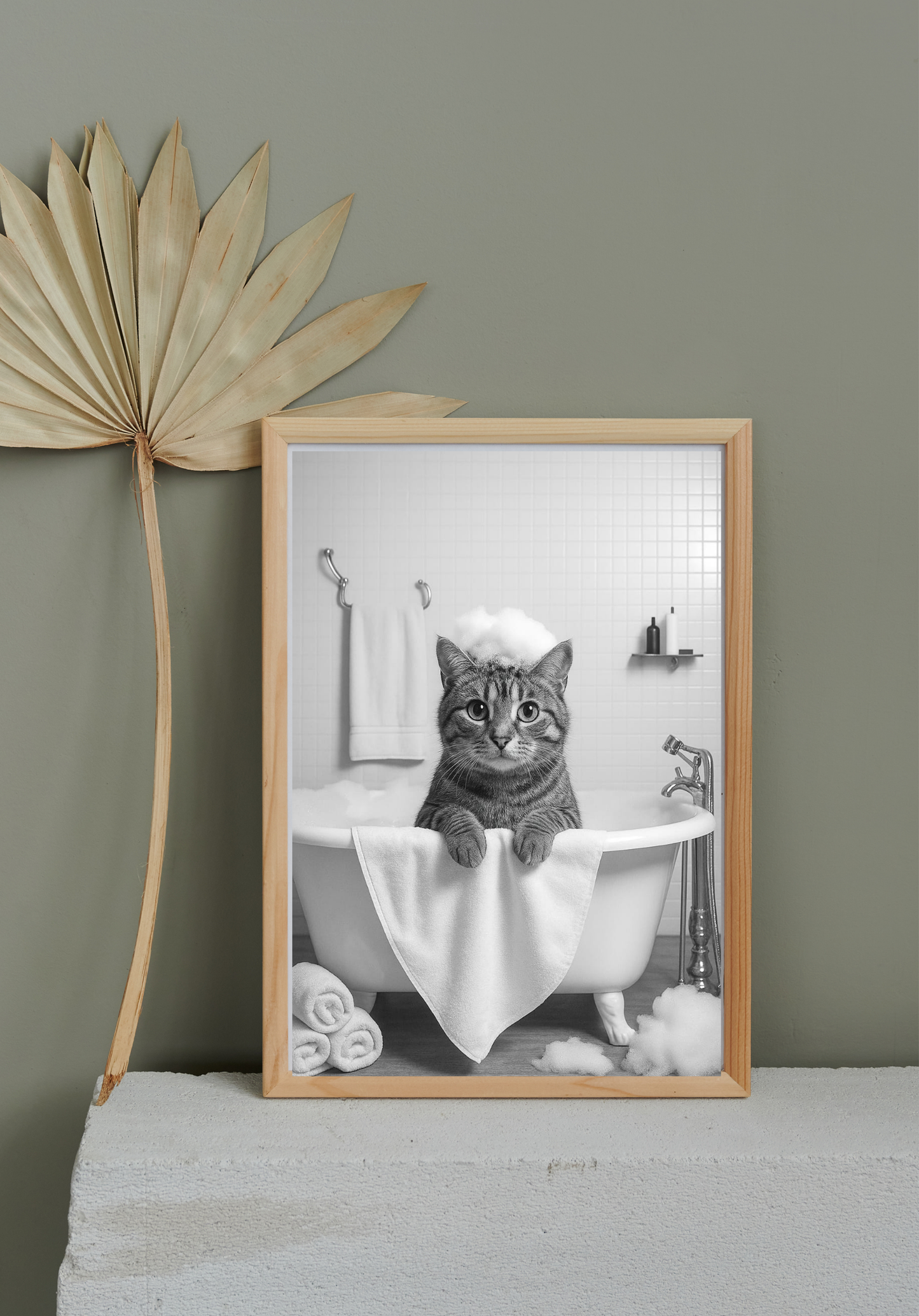 🐱Bathtub Whimsy – Cat Edition | Funny Monochrome Bathroom Wall Art (Digital Download)