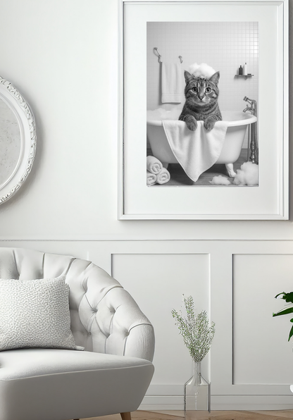 🐱Bathtub Whimsy – Cat Edition | Funny Monochrome Bathroom Wall Art (Digital Download)