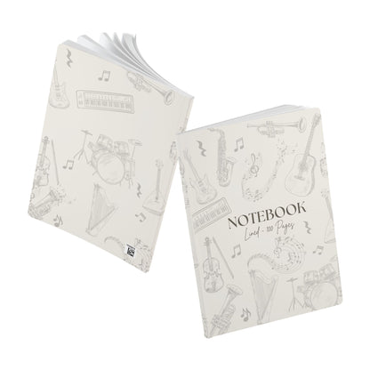 Two Notebooks with musical instruments illustrations in a white background