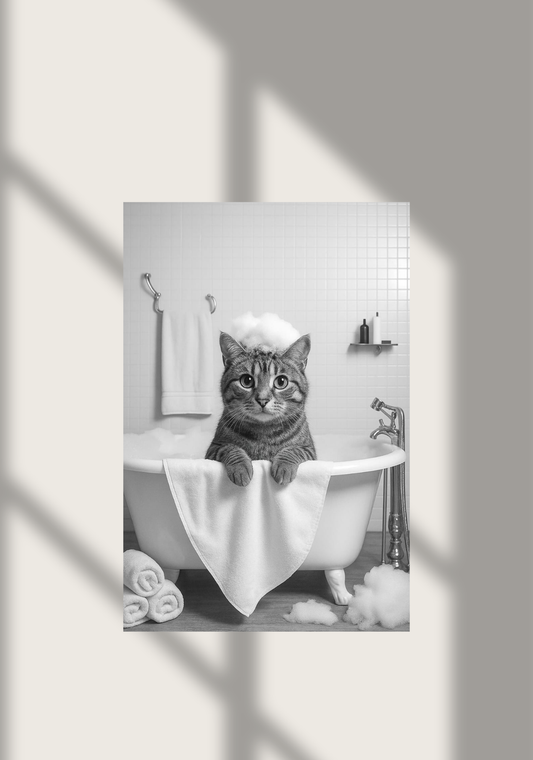 🐱Bathtub Whimsy – Cat Edition | Funny Monochrome Bathroom Wall Art (Digital Download)
