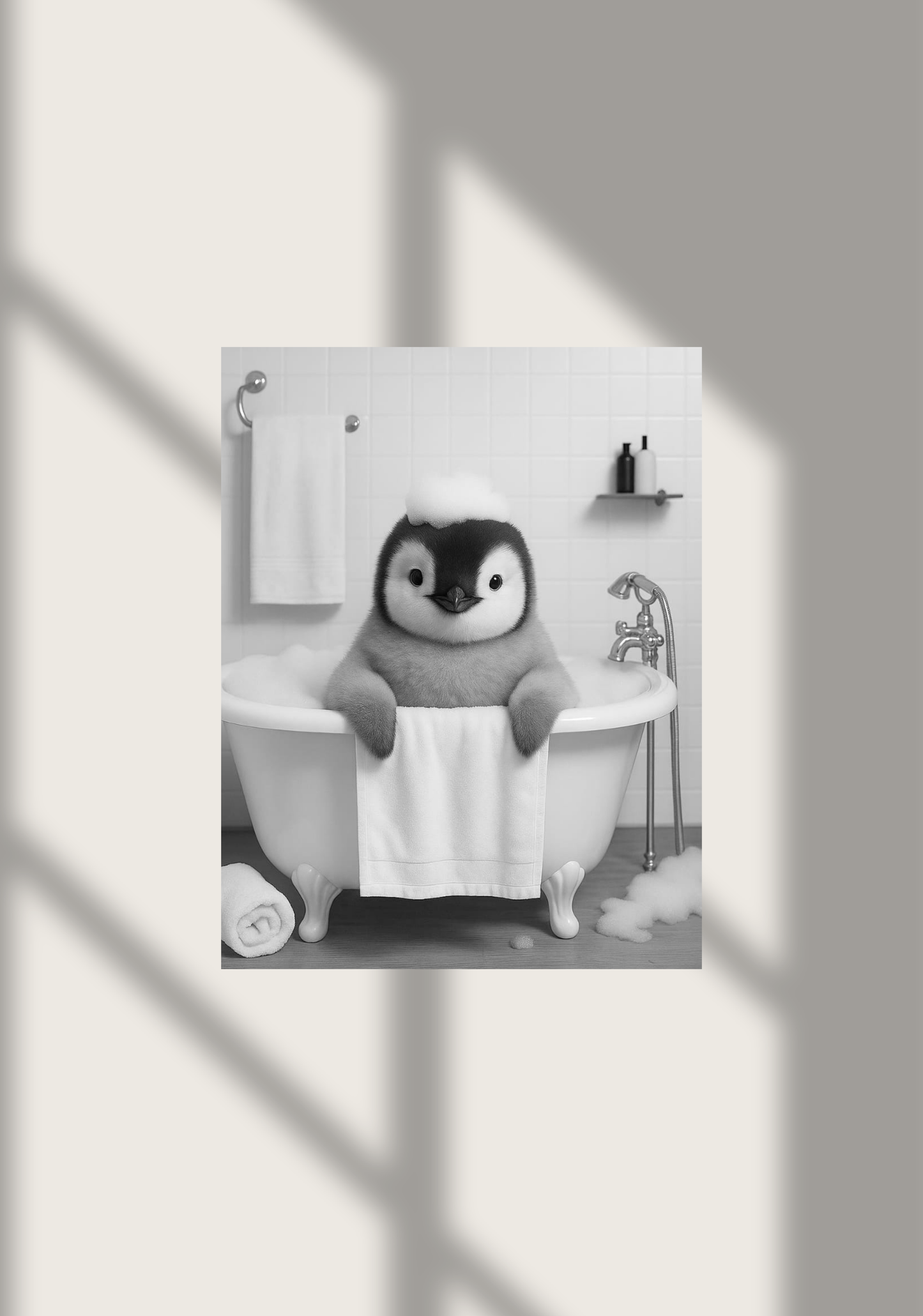 🐧 Bathtub Whimsy – Penguin Edition | Chill & Whimsical Bathroom Wall Art (Digital Download)