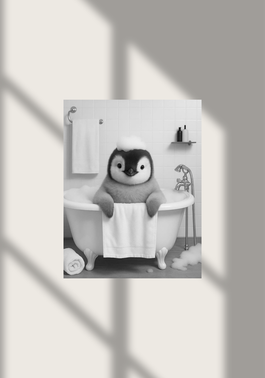 🐧 Bathtub Whimsy – Penguin Edition | Chill & Whimsical Bathroom Wall Art (Digital Download)
