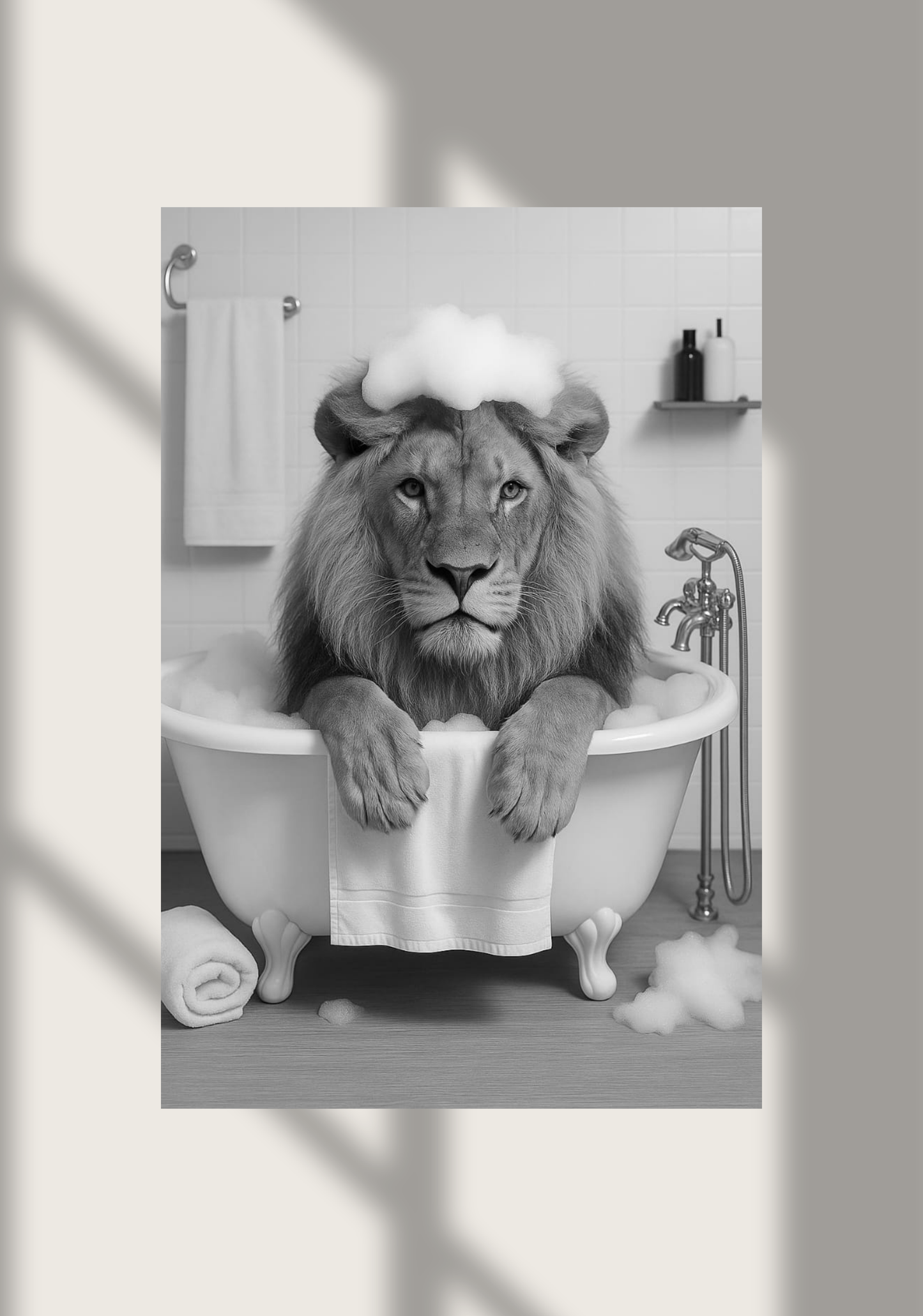 🦁 Bathtub Whimsy – Lion Edition | Bold & Funny Bathroom Wall Art (Digital Download)