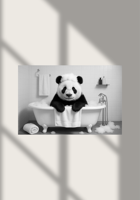 🐼 Bathtub Whimsy – Panda Edition | Relaxed & Playful Bathroom Wall Art (Digital Download)