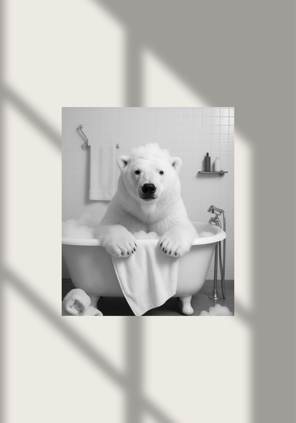 🐻‍❄️ Bathtub Whimsy – Polar Bear Edition | Cool & Cozy Bathroom Wall Art (Digital Download)