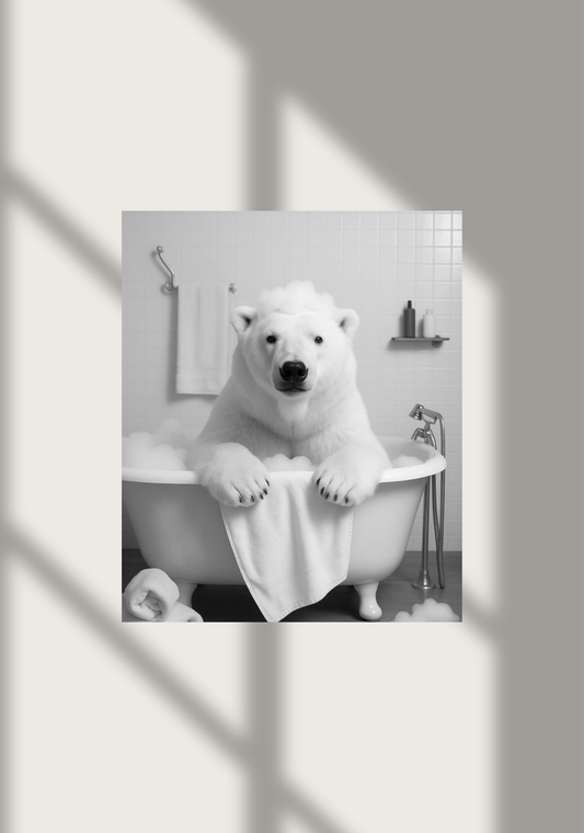 🐻‍❄️ Bathtub Whimsy – Polar Bear Edition | Cool & Cozy Bathroom Wall Art (Digital Download)
