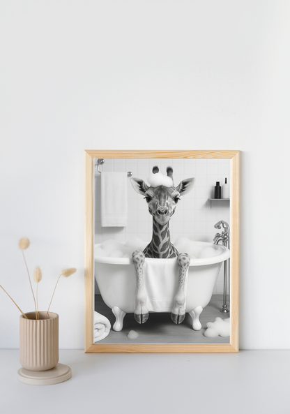 Bathtub Whimsy Bundle | 5 Funny Monochrome Animal Bathroom Prints (Digital Download)