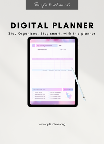 Digital planner on a tablet with a pen, promoting organization and smart planning.