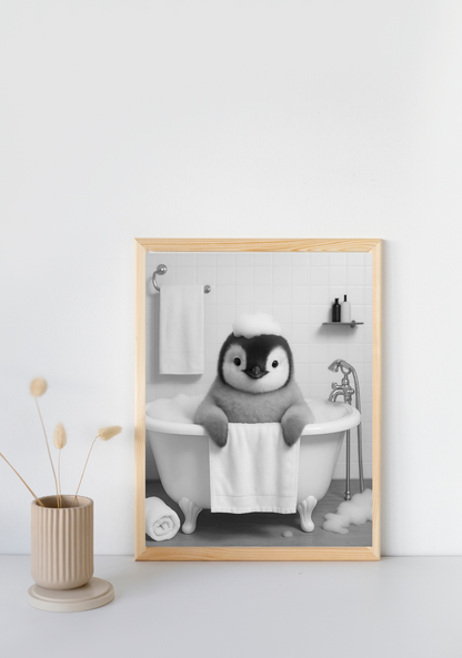 Bathtub Whimsy Bundle | 5 Funny Monochrome Animal Bathroom Prints (Digital Download)