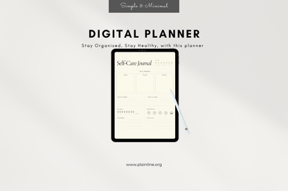 Self-Care Journal displayed on a tablet , on a light gray background.