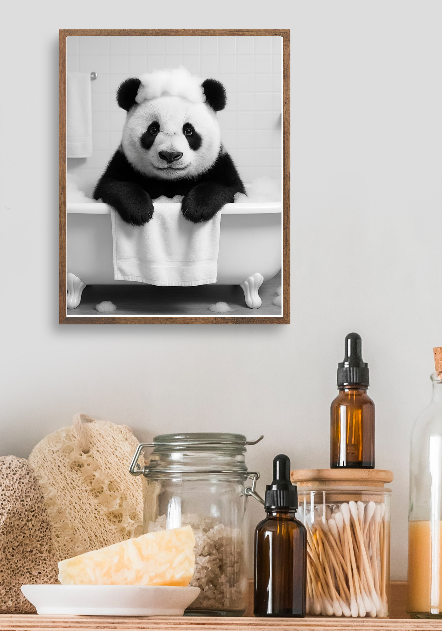 Bathtub Whimsy Bundle | 5 Funny Monochrome Animal Bathroom Prints (Digital Download)