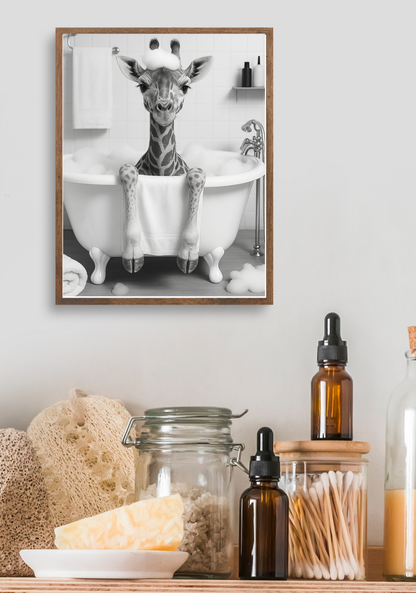 Bathtub Whimsy Bundle | 5 Funny Monochrome Animal Bathroom Prints (Digital Download)