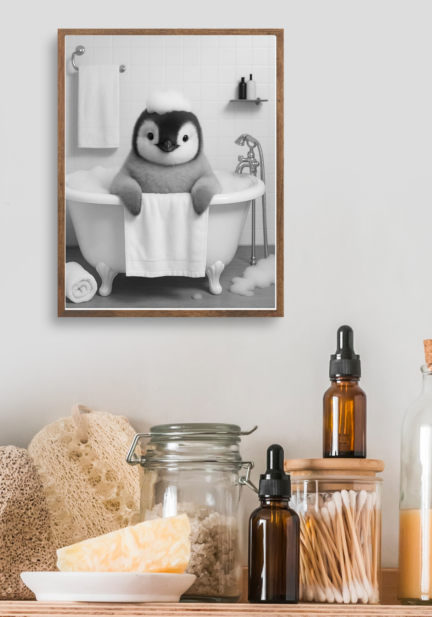🐧 Bathtub Whimsy – Penguin Edition | Chill & Whimsical Bathroom Wall Art (Digital Download)