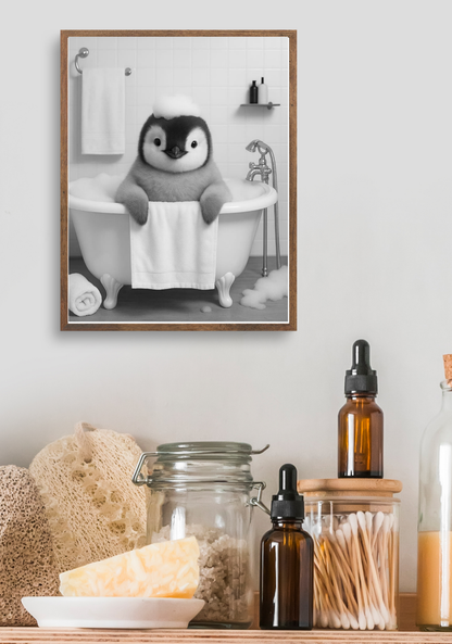 🐧 Bathtub Whimsy – Penguin Edition | Chill & Whimsical Bathroom Wall Art (Digital Download)