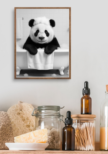 🐼 Bathtub Whimsy – Panda Edition | Relaxed & Playful Bathroom Wall Art (Digital Download)