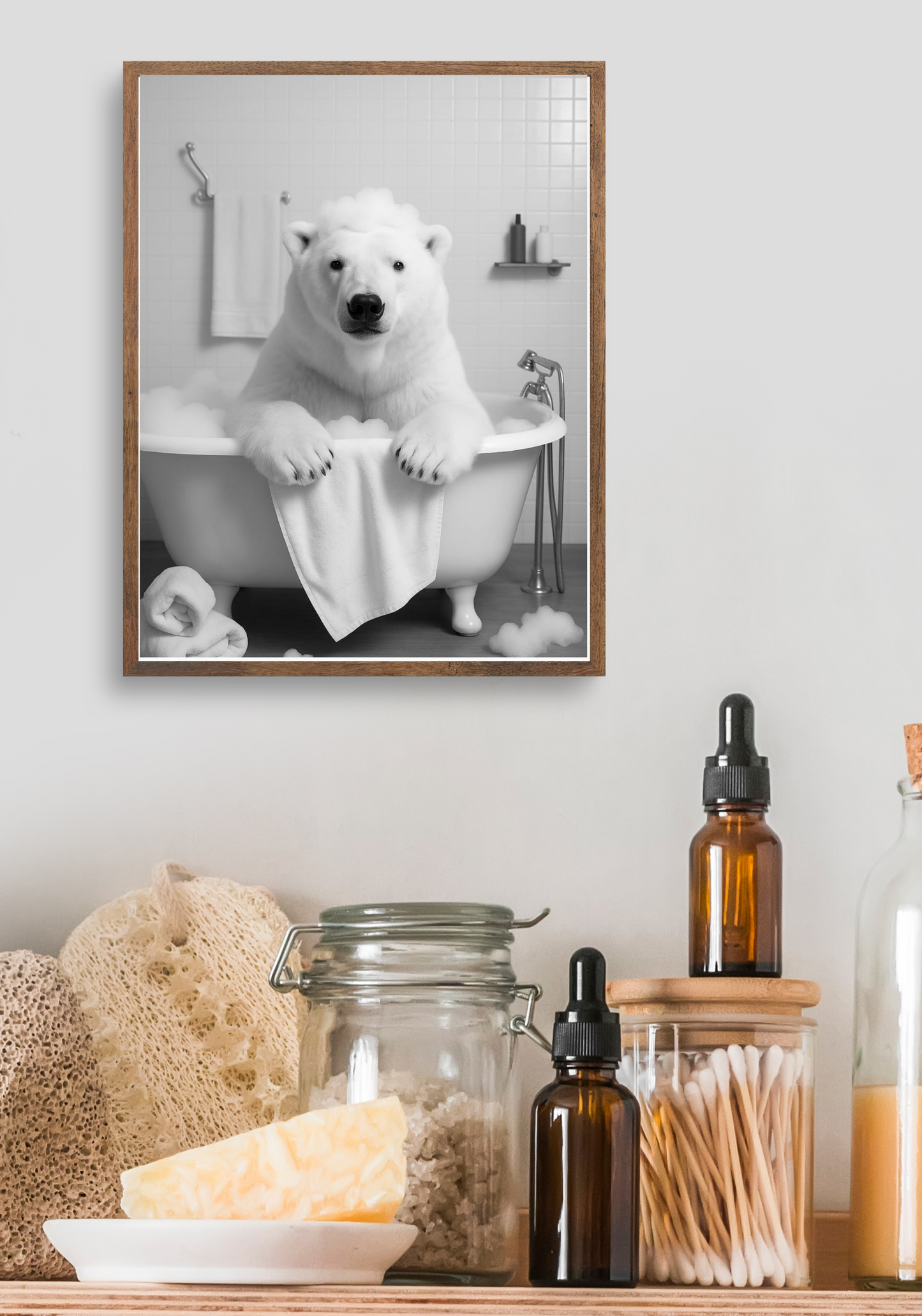 🐻‍❄️ Bathtub Whimsy – Polar Bear Edition | Cool & Cozy Bathroom Wall Art (Digital Download)