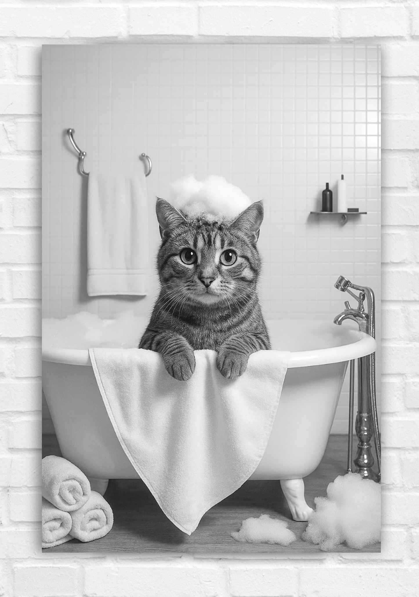 🐱Bathtub Whimsy – Cat Edition | Funny Monochrome Bathroom Wall Art (Digital Download)