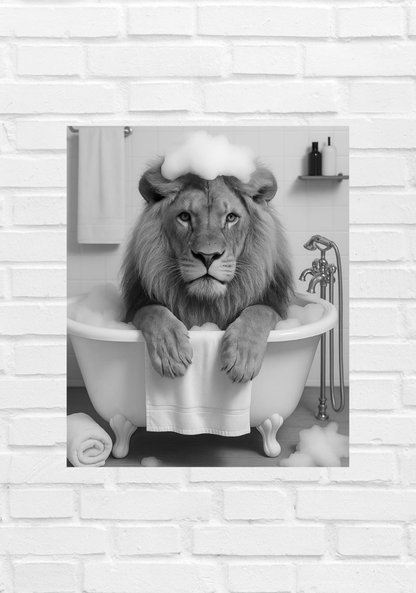 🦁 Bathtub Whimsy – Lion Edition | Bold & Funny Bathroom Wall Art (Digital Download)