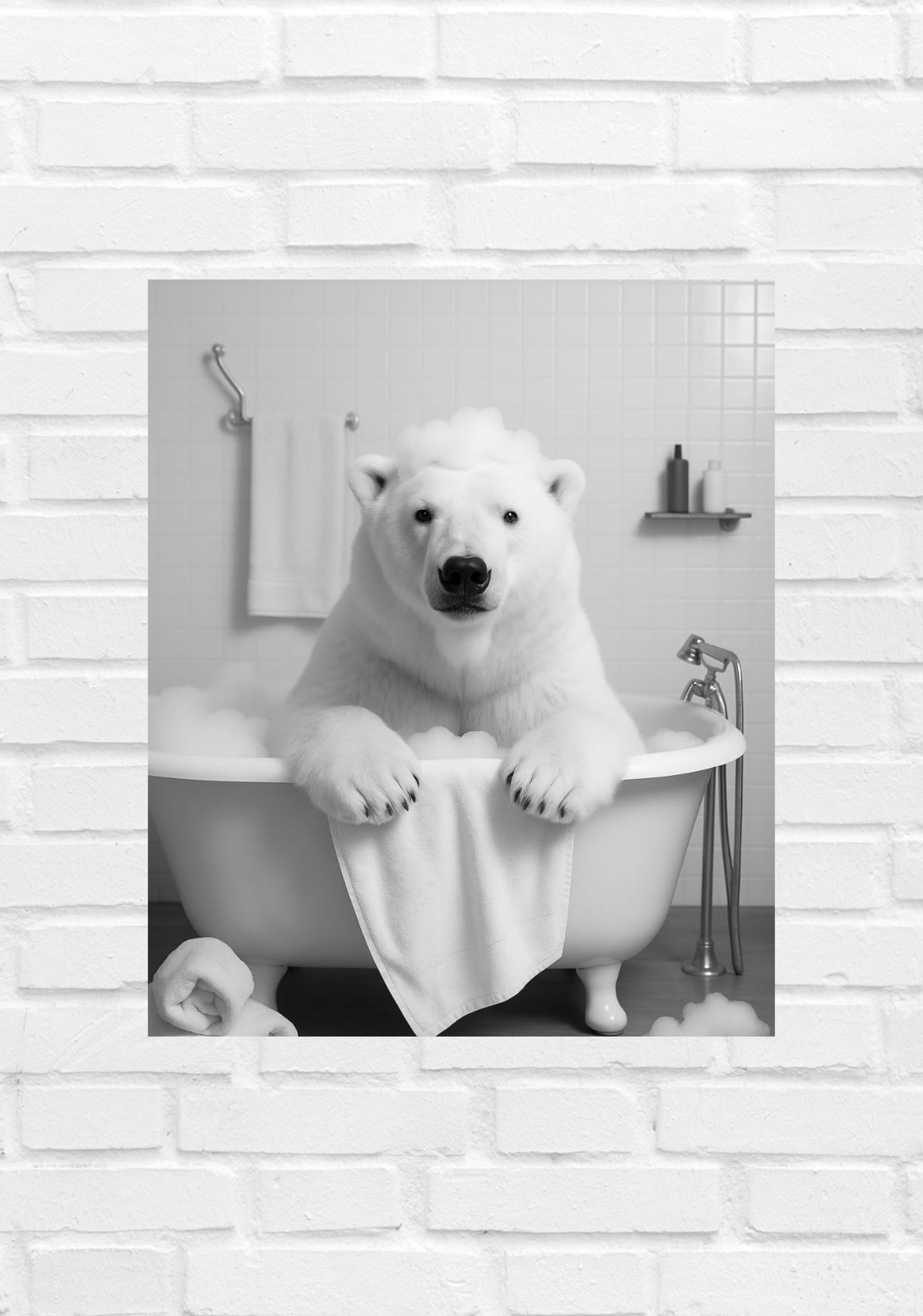 🐻‍❄️ Bathtub Whimsy – Polar Bear Edition | Cool & Cozy Bathroom Wall Art (Digital Download)