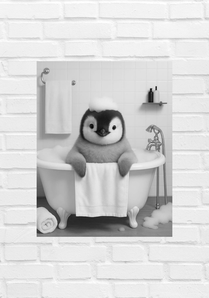 🐧 Bathtub Whimsy – Penguin Edition | Chill & Whimsical Bathroom Wall Art (Digital Download)