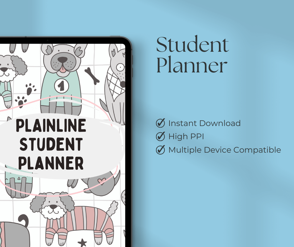 Plainline Student Planner with cartoon animals on a blue background
