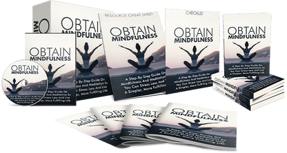 Multiple copies of 'Obtain Mindfulness' books and a CD on a white background