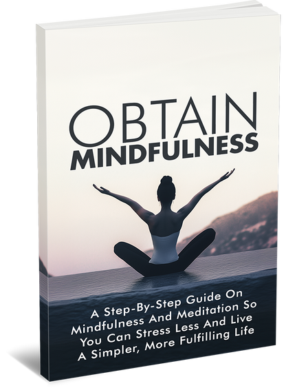 Book titled 'Obtain Mindfulness' with a silhouette of a person meditating on a mountain.