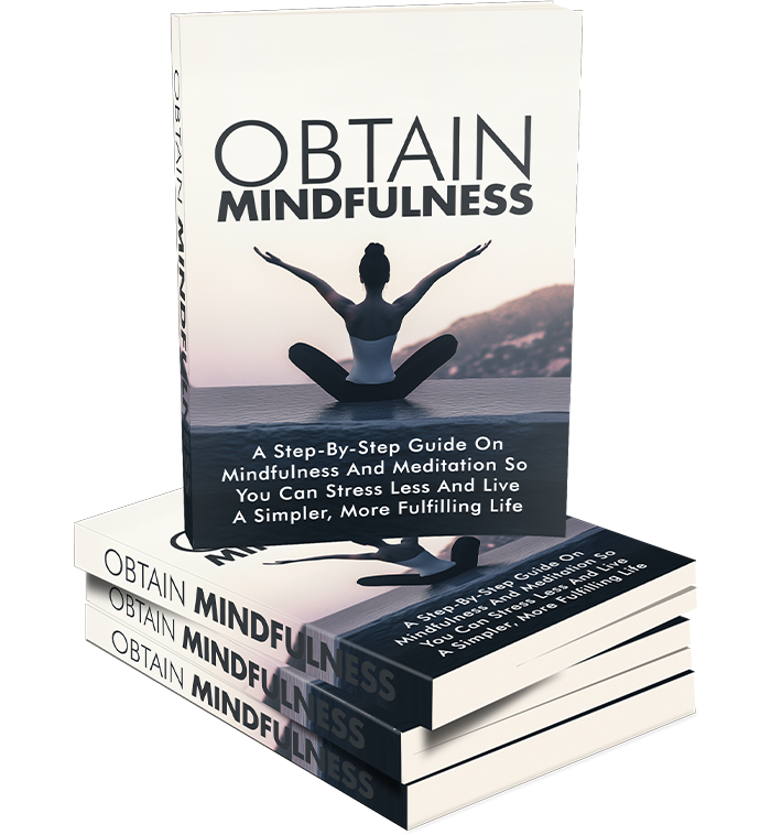 Book titled 'Obtain Mindfulness' with a silhouette of a person meditating on the cover.