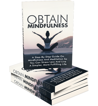 Book titled 'Obtain Mindfulness' with a silhouette of a person meditating on the cover.