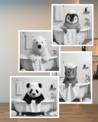 Funny Animal Art Prints: 5 Black & White Bathroom Wall Art Decor(Digital Download)